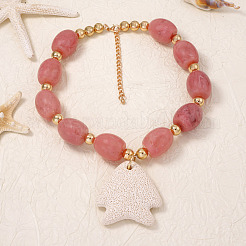 Bohemian Natural Lava Rock Fish Shaped Pendant Resin Barrel Beaded Necklaces with Alloy End Chains for Women&nbsp;WGF8885-01