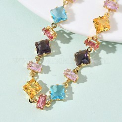 Rectangle Rhombus Brass Glass & Cubic Zirconia Link Bracelets&nbsp;BJEW-D378-01G