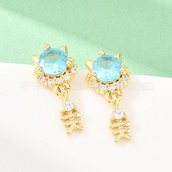 Brass Micro Pave Cubic Zirconia Dangle Stud Earrings&nbsp;EJEW-F405-24G-01
