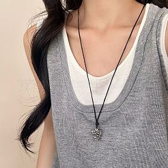 304 Stainless Steel Pine Cone Shaped Pendant Black Waxed Cord Adjustable Long Necklaces for Women&nbsp;WG97084-02