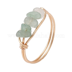 Copper Wire Wrapped Natural Green Aventurine & Rose Quartz & Tiger Eye & Amethyst & Carnelian Chips Finger Rings for Women&nbsp;RJEW-JR00773