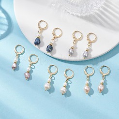 Oval Brass Natural Freshwater Pearl Leverback Earrings&nbsp;EJEW-JE06815