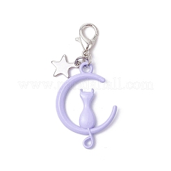 Spray Painted Alloy Moon with Cat Pendant Decoration&nbsp;HJEW-JM03198