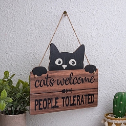 Wooden Rectangle with Word Cats Welcome People Tolerated Pendant Decoration&nbsp;PW-WG9044B-01