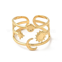 Star & Moon & Sun Ion Plating(IP) 304 Stainless Steel Open Cuff Ring Findings&nbsp;STAS-E066-10G