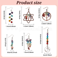 6 Pairs 6 Style Natural Mixed Gemstone Tree of Life Dangle Earrings&nbsp;EJEW-AN0003-18