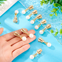 10Pcs Round Acrylic Pearl & Alloy Zipper Pulls&nbsp;HJEW-TAC0086