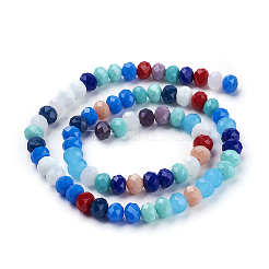 Electroplate Pearl Luster Plated Imitation Jade Glass Faceted Rondelle Beads Strands&nbsp;EGLA-F020-02-8mm