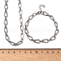 304 Stainless Steel Teardrop Link Chain Bracelet & Necklace Jewelry Sets&nbsp;SJEW-L199-18P