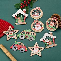 18Pcs Christmas Theme Natural Wood Big Pendants&nbsp;WOOD-LS0001-07