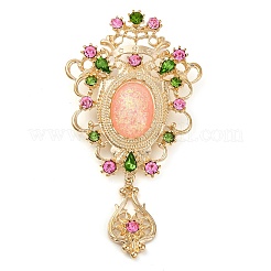 Baroque Flower Fern Green & Rose Rhinestone Brooch Pin&nbsp;JEWB-Z031-12KCG