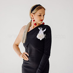 Flower Feather & Iron Lapel Pins for Clothes&nbsp;JEWB-WH0010-114A