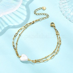 304 Stainless Steel Cable Chain & Paperclip Chain Double Layers Bracelets&nbsp;BJEW-JB13885