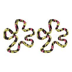 Flower with Leopard Print Alloy Stud Earrings&nbsp;EJEW-Z112-04G