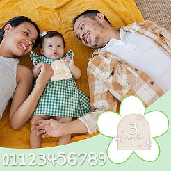 Flower Wood Baby Monthly Milestone Cards with Glue Points&nbsp;DIY-WH0569-42