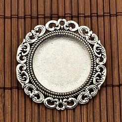 25mm Transparent Glass Cabochons and Flat Round Tibetan Style Brooch Cabochon Settings&nbsp;DIY-X0188-AS-NR
