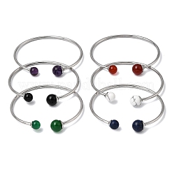 304 Stainless Steel & Nautral Gemstone Torque Bangles&nbsp;BJEW-H644-10P