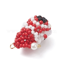 Imitated Pearl & Brass & Glass Seed Beaded Christmas Santa Claus Pendants&nbsp;PALLOY-MZ01023