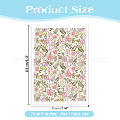 5Pcs 5 Styles Flower Pattern Ceramics Clay Water Transfer Paper&nbsp;AJEW-HY0002-17A