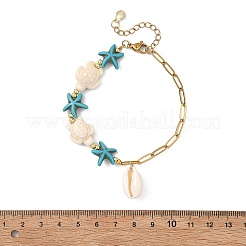 Dyed Synthetic Turquoise & Natural Cowrie Shell Charm Bracelets&nbsp;BJEW-JB13857