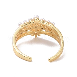 Clear Cubic Zirconia Star Open Cuff Ring with Acrylic Pearl Beaded&nbsp;RJEW-P032-12G
