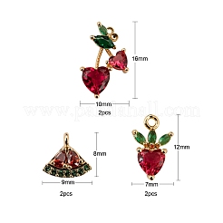 6Pcs Brass Micro Pave Colorful Cubic Zirconia Pendants&nbsp;KK-LS0001-39