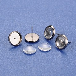 DIY Brass Ear Stud Cabochon Bezel Settings and Clear Glass Cabochons&nbsp;DIY-X0267-01-10mm-B-RS