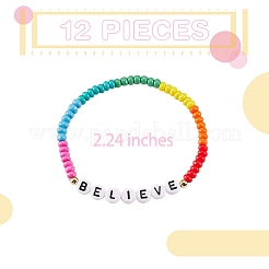 12Pcs Inspiration Word Glass Seed Stretch Bracelets Set with Heart&nbsp;BJEW-SZ0001-20