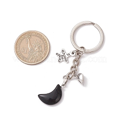 2Pcs Valentine's Day Alloy Natural Obsidian and Opalite Keychains&nbsp;KEYC-JKC01173