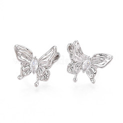 Brass Micro Pave Clear Cubic Zirconia Cuff Earrings&nbsp;KK-T074-38P