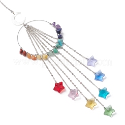 Chakra Natural & Synthetic Gemstone Chips & Brass Ring Hanging Suncatchers&nbsp;HJEW-JM04572-01