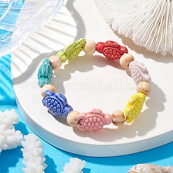Beach Tortoise Handmade Procelain & Wood Round Beaded Stretch Bracelets&nbsp;BJEW-JB10299-02