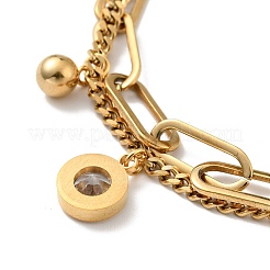 Clear Cubic Zirconia and Round Ball Charm Multi-strand Bracelet&nbsp;BJEW-G639-14G