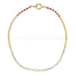 Gradient Color Gemstone & Natural Cultured Freshwater Pearl Beaded Necklaces&nbsp;NJEW-JN06316-03