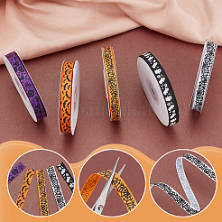 5 Rolls 5 Styles Halloween Theme Polyester Printed Grosgrain Ribbon&nbsp;OCOR-PH0004-42