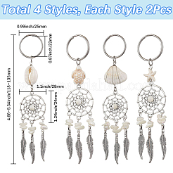 2 Sets Tibetan Style Alloy with Natural Shell & Synthetic Turquoise Keychains&nbsp;KEYC-SP0001-33