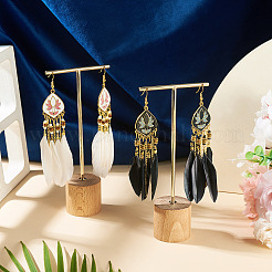 2 Pairs 2 Colors Bohemian Alloy Feather Dangle Earrings&nbsp;EJEW-TA0001-78B