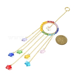 Round & Star Copper Wire Wrapped Glass Pendant Decorations&nbsp;HJEW-JM01142