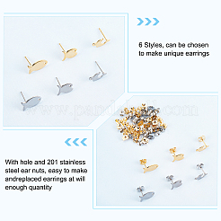 60Pcs 6 Style 304 Stainless Steel Stud Earring Findings&nbsp;STAS-DC0010-21