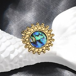 Flat Round 304 Stainless Steel Paua Shell Finger Rings for Women&nbsp;RJEW-G346-08G-01