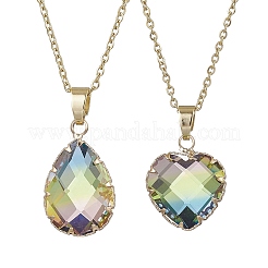 2Pcs 2 Styles Teardrop Heart K9 Glass Imitation Tourmaline Pendant Necklaces Sets&nbsp;NJEW-JN05188-03