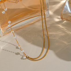 Vintage 304 Stainless Steel and Shell Pearl Double Layer Necklaces for Women&nbsp;GI9270