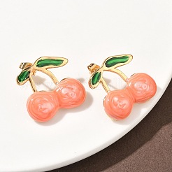 Cherry 304 Stainless Steel Enamel Stud Earrings&nbsp;EJEW-B156-01G