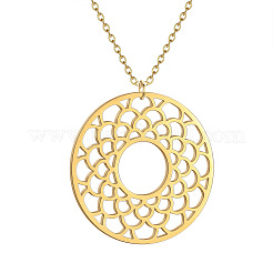 201 Stainless Steel Hollow Scaled Donut Pendant Necklaces&nbsp;FS-WG274E3-01