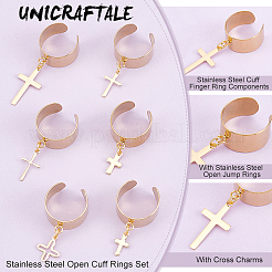 6Pcs 6 Style 304 Stainless Steel Open Cuff Rings Set&nbsp;RJEW-AB00007