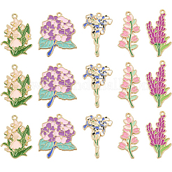 15Pcs 5 Styles Light Gold Plated Alloy Enamel Pendants&nbsp;ENAM-YW0006-06