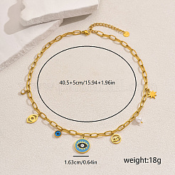 Elegant Classic 201 Stainless Steel Enamel Deep Sky Blue Evil Eye Pendant Necklaces for Women&nbsp;IG6682