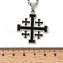 Jerusalem Cross Alloy Enamel Black Pendant 201 Stainless Steel Box Chain Necklaces&nbsp;NJEW-Z109-01P