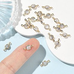 SHEGRACE Brass Pave Cubic Zirconia Flat Round Connector Charms&nbsp;XGRQ2O490-443A-G