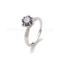 Rhodium Plated 925 Sterling Silver Moissanite Adjustable Rings for Women&nbsp;RJEW-U038-04P